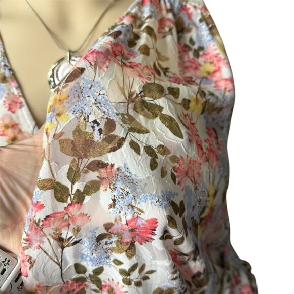 Lane Bryant Beautiful Wrap Around  Blouse Size 28 in Blue, Pink, Yellow Floral - Picture 9 of 12